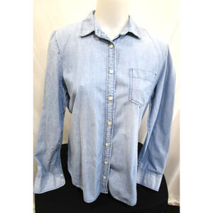 J.Crew Mercantile Blue Denim Chambray LS Button Up Shirt Women Sz L